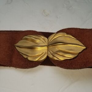 Vintage Brown Suede Access Gold Leaf Buckle Size Lg.